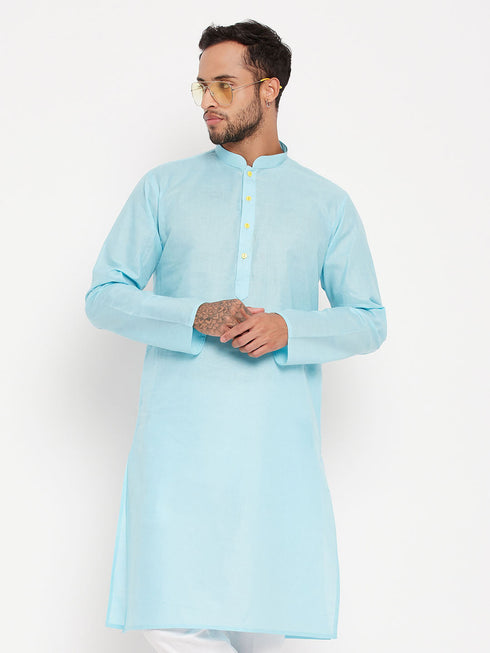 Vastramay Men's Aqua Cotton Kurta